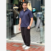 پیراهن مردانه باکسی استین کوتاه | لخت و خنک سرمه ای برندmrtavan