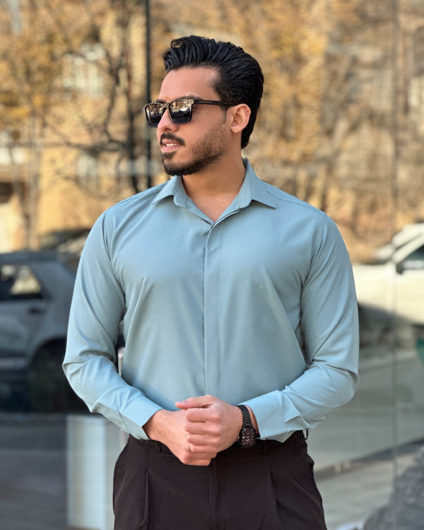 پیراهن مردانه | پارچه دوشین ضدچروک سبز پاستیلی mrtavan