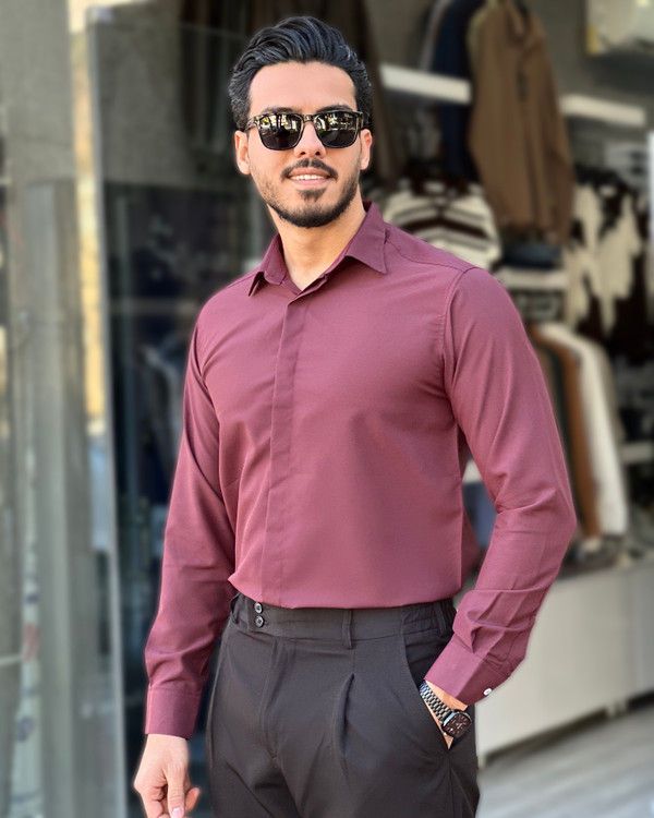 پیراهن مردانه | پارچه دوشین ضدچروک زرشکی mrtavan