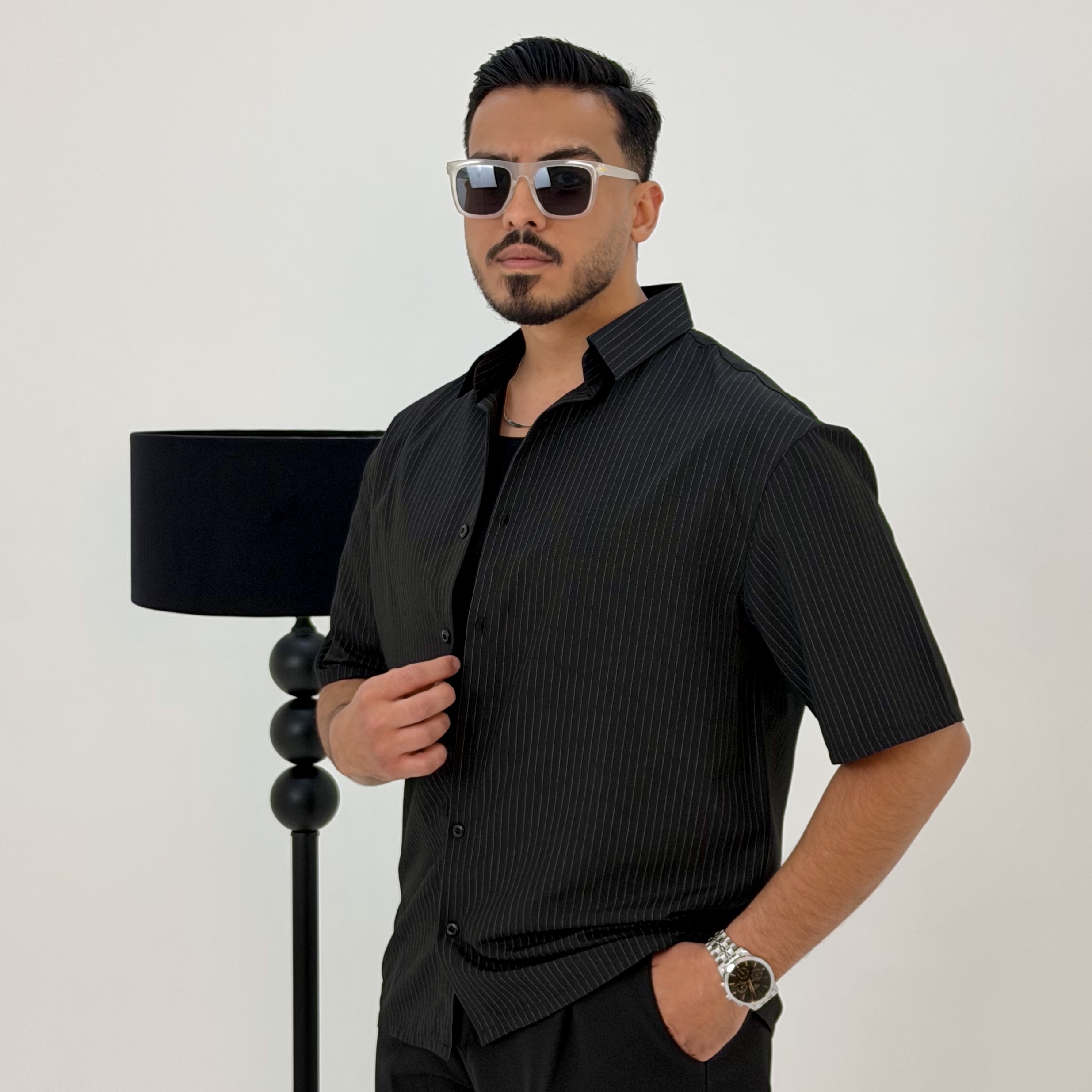 پیراهن باکسی مردانه استین کوتاه | محرمی | تمام نخ لخت و خنک ویژه تابستان | طرح دیپلمات راه راه