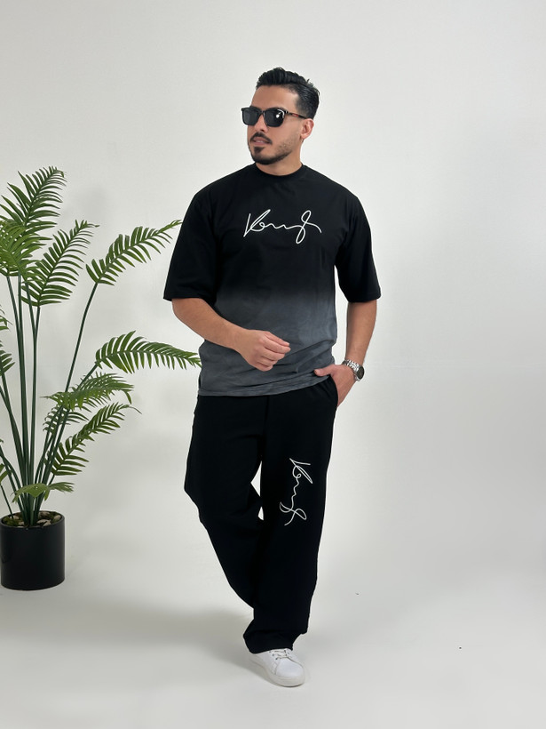 ست تیشرت شلوار مردانه مشکی برندMr tavan