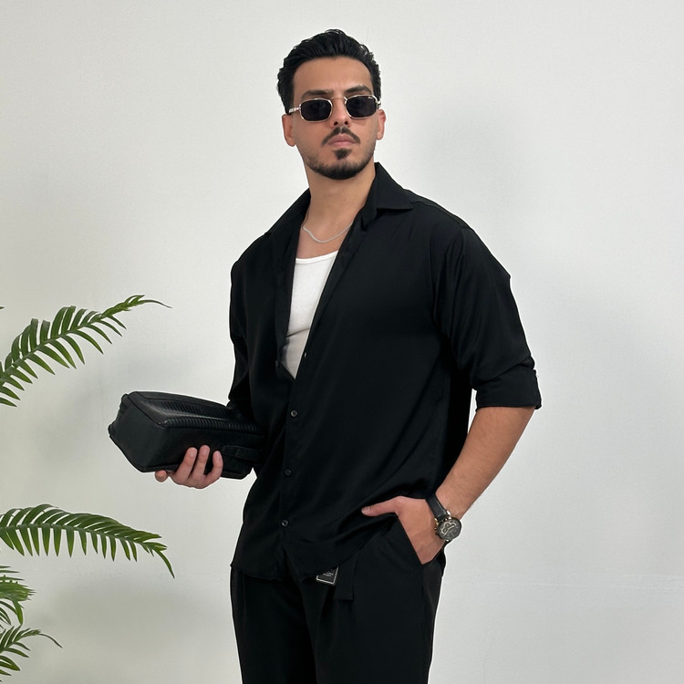 پیراهن مردانه باکسی آستین بلند رنگ مشکی برندMr Tavan