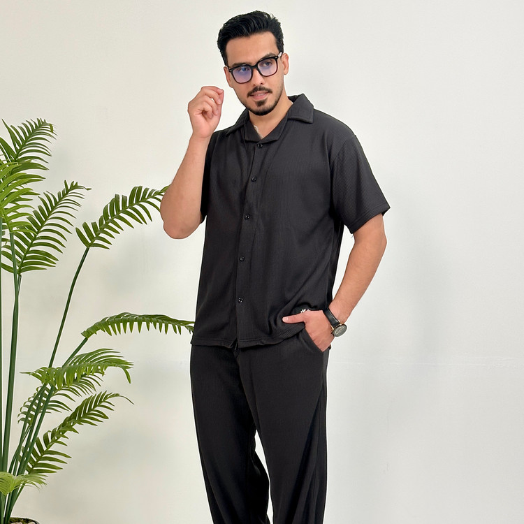 ست پیراهن شلوارمردانه پارچه مراکشی رنگ نوک مدادی برندMr tavan