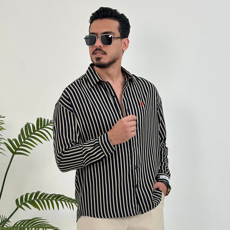 پیراهن مردانه باکسی مازراتی راه راه رنگ سرمه ای برند Mr Tavan