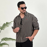 پیراهن مردانه باکسی مازراتی راه راه رنگ مشکی برند Mr Tavan