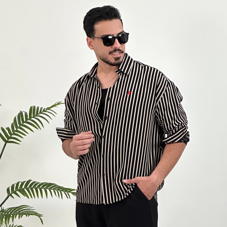 پیراهن مردانه باکسی مازراتی راه راه رنگ مشکی برند Mr Tavan