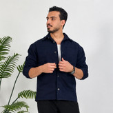 پیراهن کتان مردانه باکسی آستین بلند رنگ مشکی برند Mr Tavan