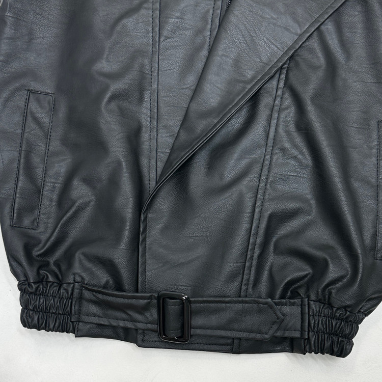 بایکر جکت چرم باکسی مردانه ضد آب و باد | چرم صنعتی اعلا گرم بالا |مدل کمر بند دار| باضمانت